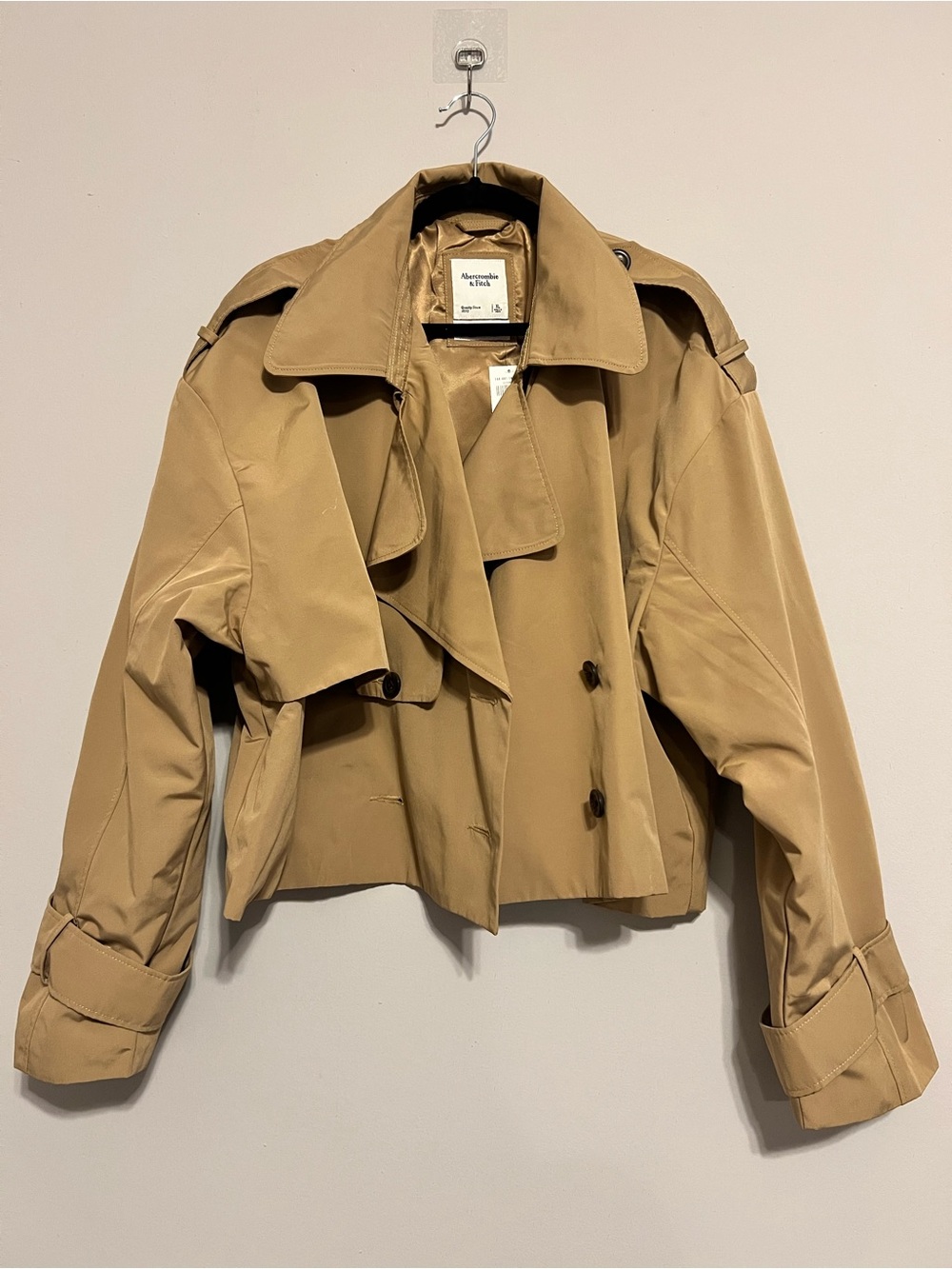 NWT! Abercrombie & Fitch Cropped Trench Coat in Tan | Women’s XL